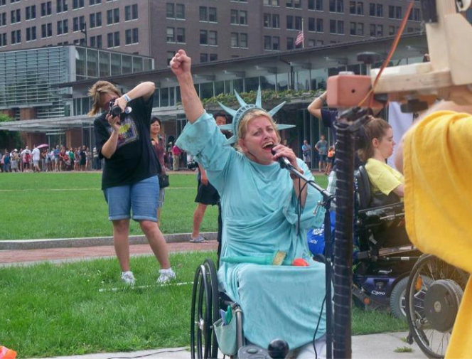 "Disability Rights Pennsylvania - Woman in Lady Liberty costume making a speech" by the Philadelphia Bar Foundation's nonprofit partner, Legal Clinic for the Disabled