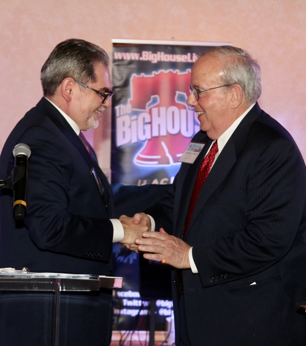 The Philadelphia Foundation CEO Pedro Ramos and Lawrence Beaser accepting the Pollak Award at the 2016 Access to Justice Benefit.